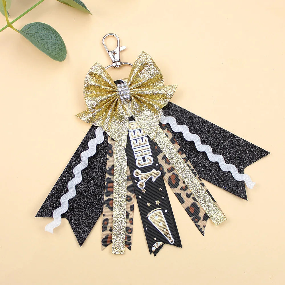Originality Silk Ribbon Cloth Butterfly Keychain Flower Cheerleaders Keyring for Woman Pendant Backpack Key Ring Chain Gift