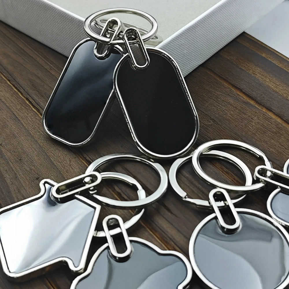 10pcs Custom Logo Name Keychain Metal Black Personalized Keyring Plate Laser Marking Engraving Stainless Key Chain Ring Gift