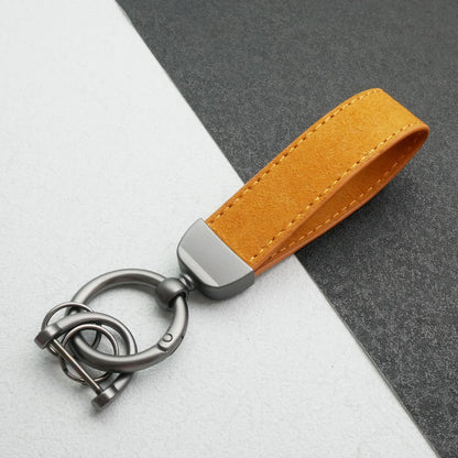 Personality Luxury Fur Leather Keychain Pendant Custom Laser Carving Logo Name Keyring Car Moto Metal Key Ring Chain Gift