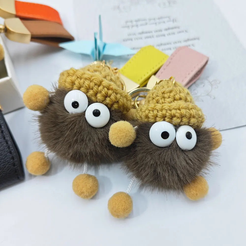 Kawaii Mink Fur Lanyard Custom Name Keychain Cute Briquettes Fluffy Keyring Fairy Toy Key Chain Ring Mini Plush Gift