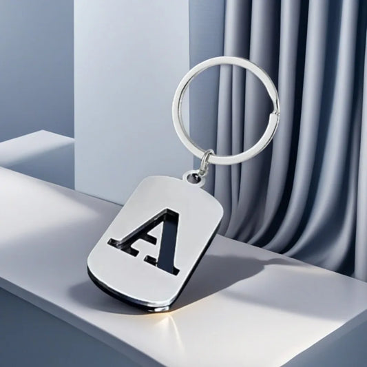 Popular A-Z Square Brand Stainless Steel Keychain 26 Letter Keyring Pendant Key Ring Buckle Chains for Car Motorcyle Gift