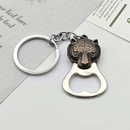Relief Animal Bronze Color Keychain Metal Tiger Head Bottle Opener Keyring Portable Key Chain Ring for Collectible Souvenir Gift