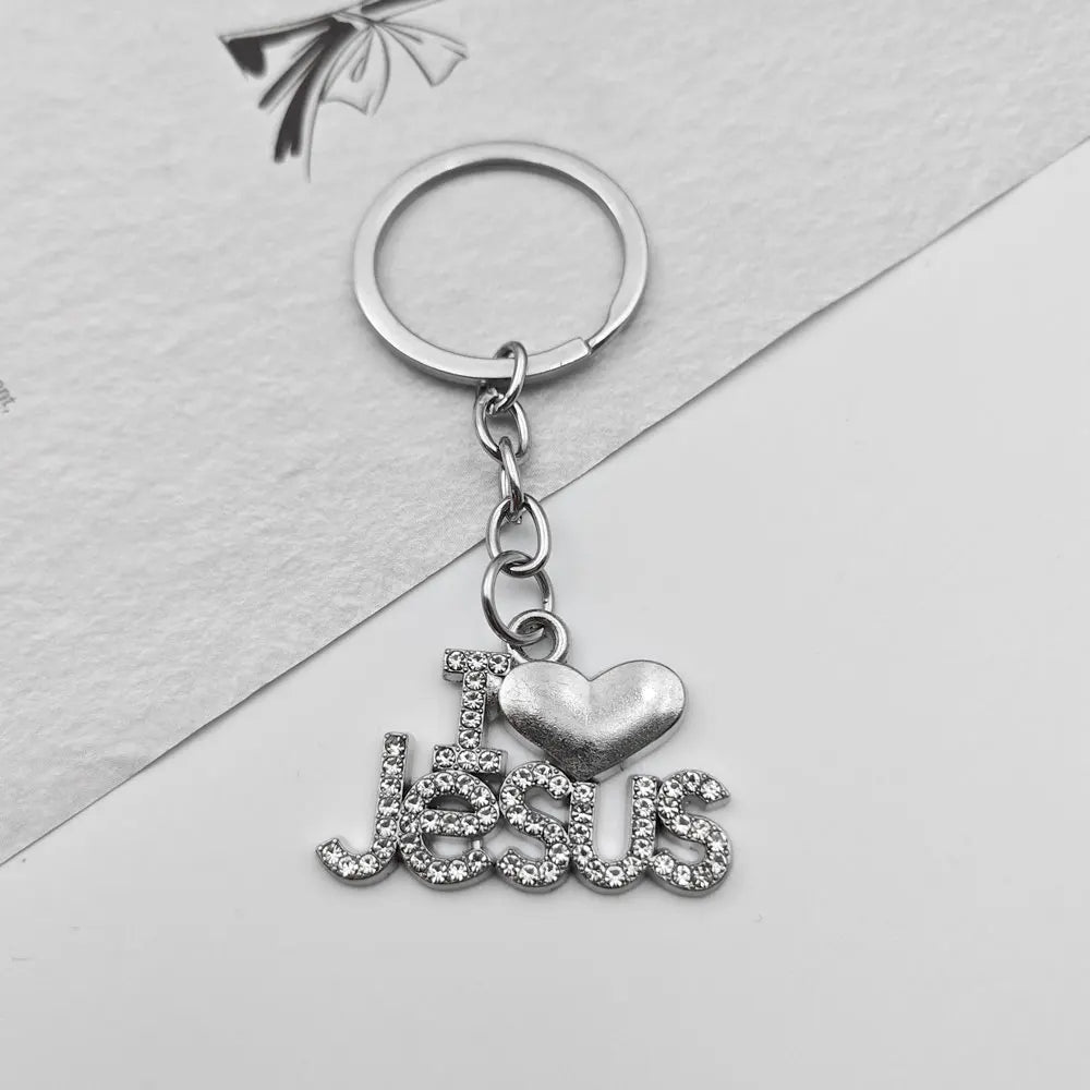 Shining Metal Jesus Heart Keychain Car Charms Keyring Bag Letter Exquisite Key Chain Ring Pendant Christian Belief Gift