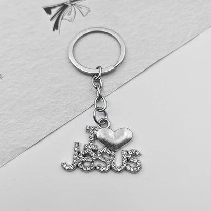 Shining Metal Jesus Heart Keychain Car Charms Keyring Bag Letter Exquisite Key Chain Ring Pendant Christian Belief Gift