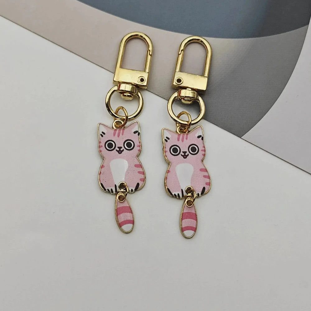 Originality Metal Cat Color Small Pendant Keychain Printing Personality Keyring Animal Cute Backpack Buckle Key Chain Ring Gift