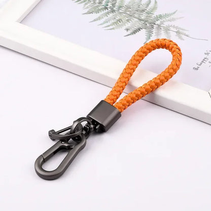 Creative Idea Leather Weave Keychain Custom Logo Name Keyring Metal  Color Alloy Car Moto Upscale Key Chain Ring Lovers Gift