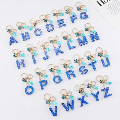New Personalized 26 Letter Keyring Blue Y2k Cute Love Butterfly Keychain for Bag Acrylic Pendant Key Ring Chain Gift