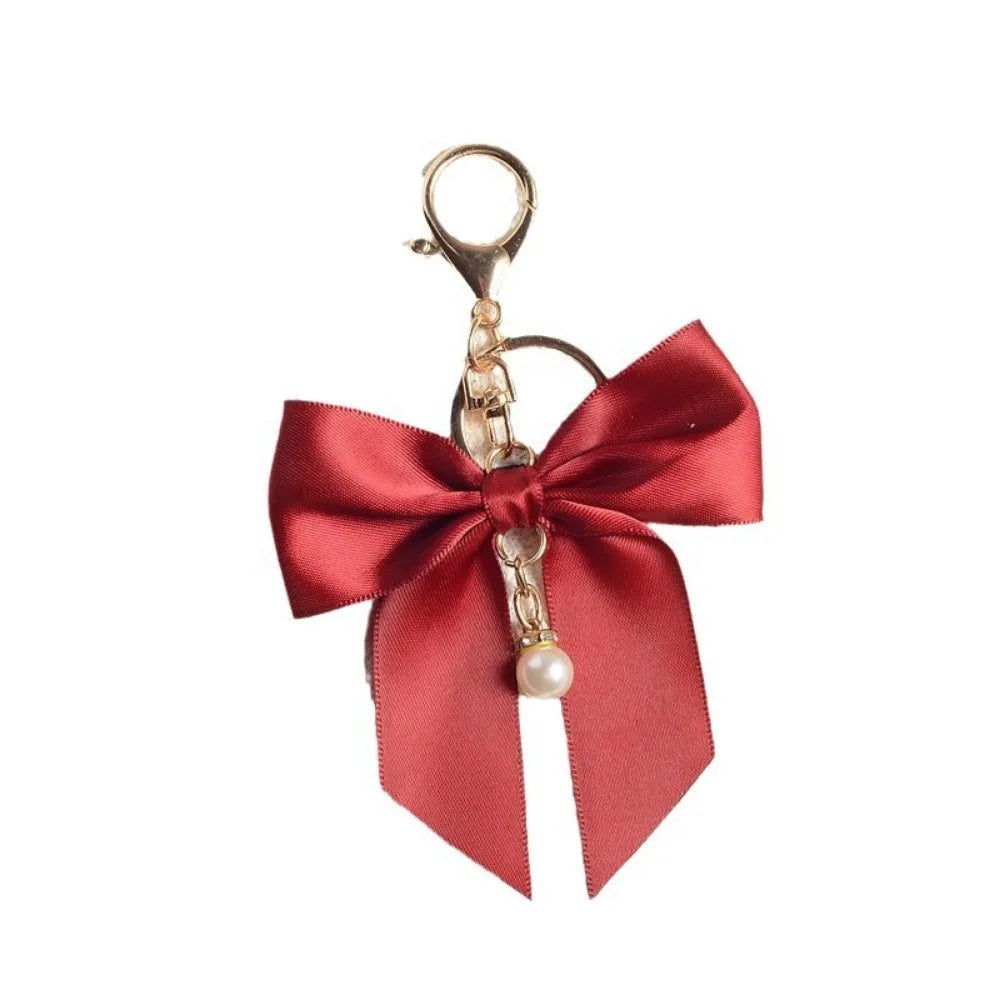 Ins Style  Cute Silk Ribbon Cloth Butterfly Keychain Backpack Pendant Moto Car Keyring Color Pearl for Woman Key Ring Chain Gift