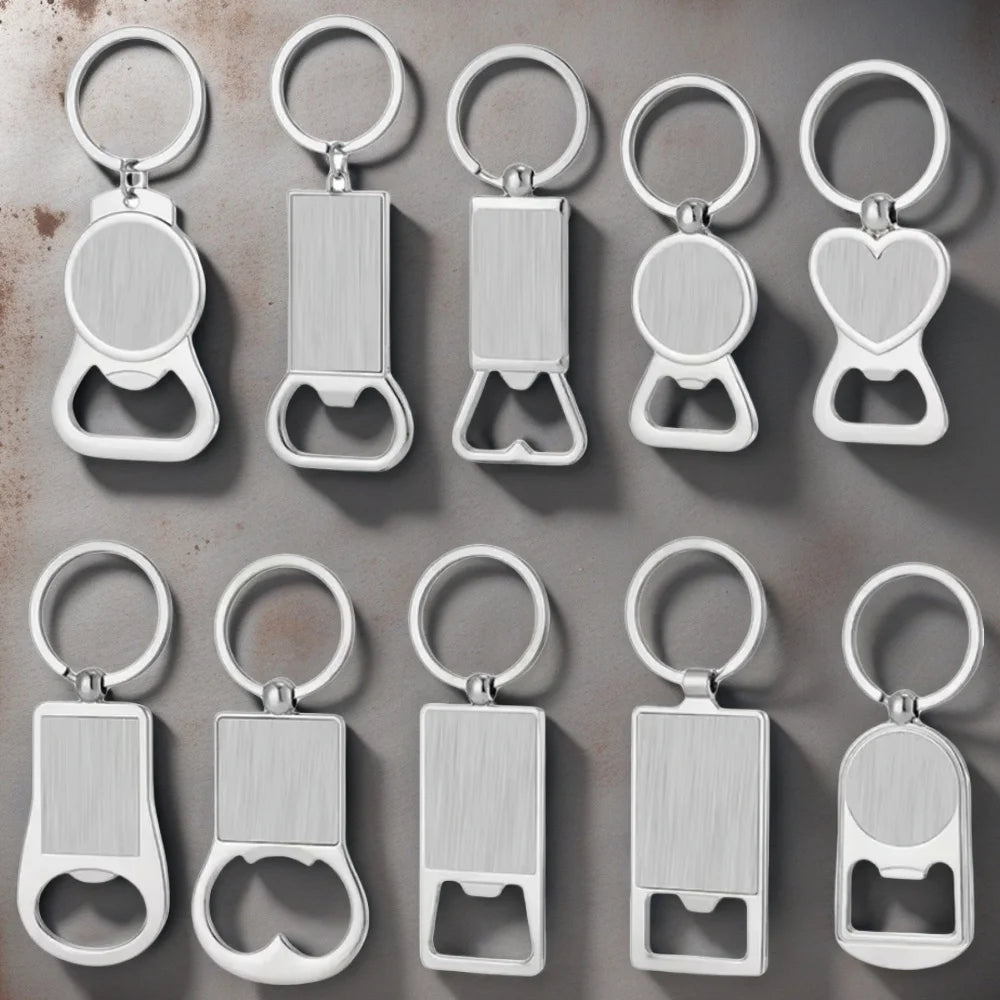 Creative Custom Laser Logo Name Keyring Metal Beer Bottle Opener Keychain Practical Printing Activity Bar Ad Key Ring Chain Gift