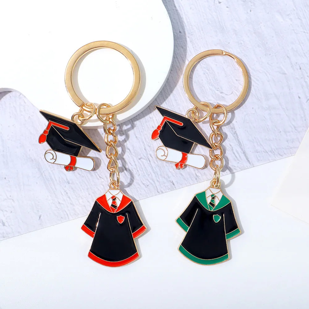 Originality Graduate School Uniform Hat Metal Keychain Pendant Moto Car Keyring Cartoon Commemorate Key Ring Chain Gift