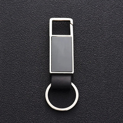 Custom Laser Logo Name Keychain Men Business Metal Genuine Leather Keyring luxury Creative Car Moto Key Chain Ring Gift
