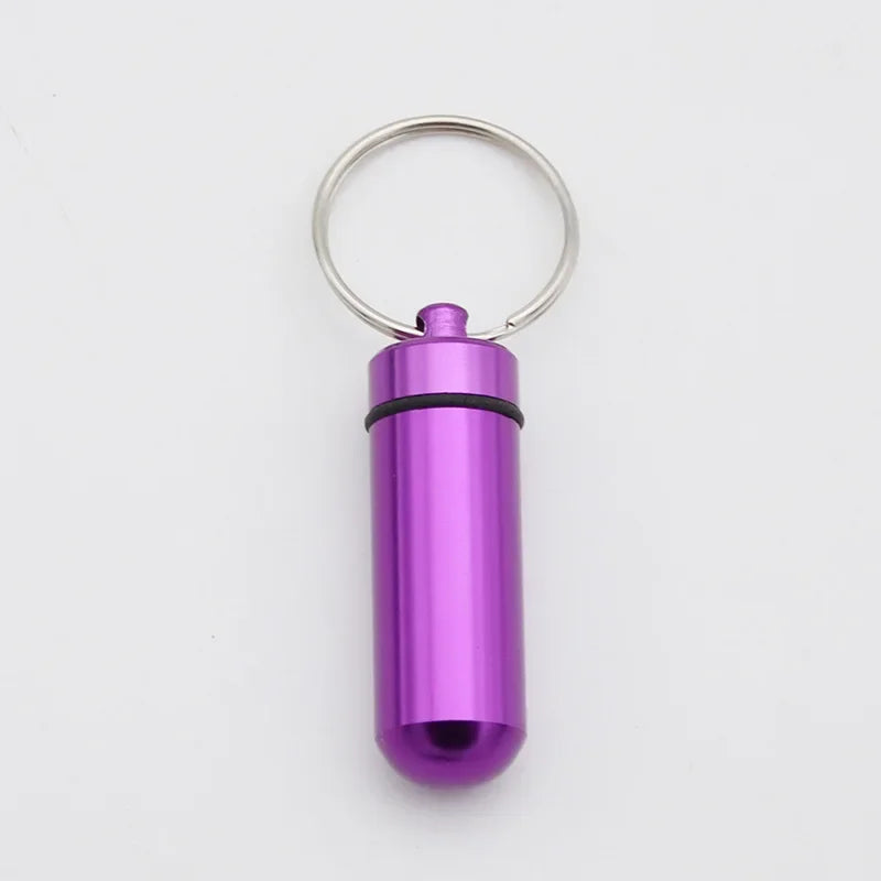 Custom Logo Name Portable Medicine Bottle Metal Mini Pendant Keychain Hanging Bottle Seal Up Waterproof Container Keyring Gift