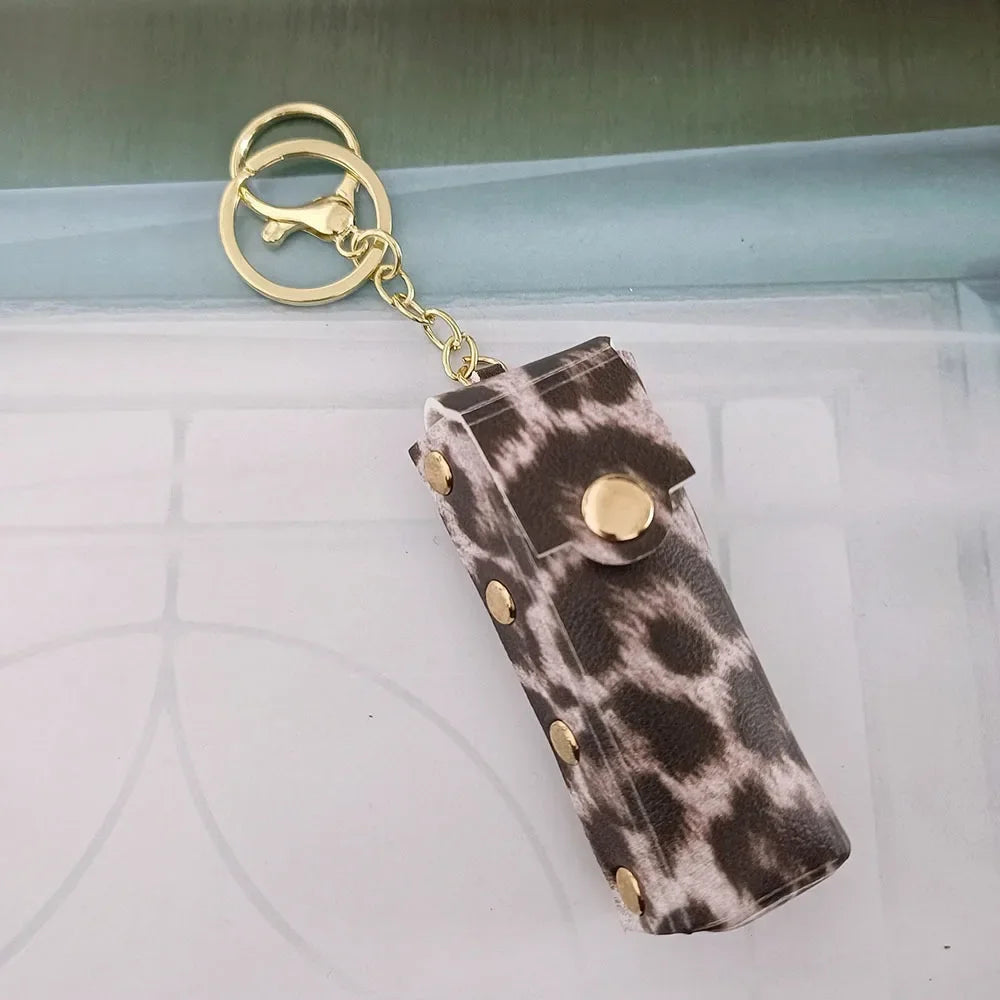 New Portable Lipstick Bag Packet Leopard Print Keychain Mini Leather Backpack Hangings Key Chain Ring Small Keyring Gift