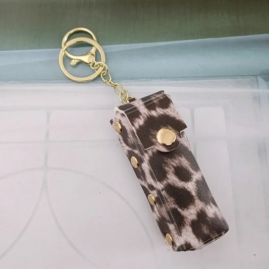 New Portable Lipstick Bag Packet Leopard Print Keychain Mini Leather Backpack Hangings Key Chain Ring Small Keyring Gift