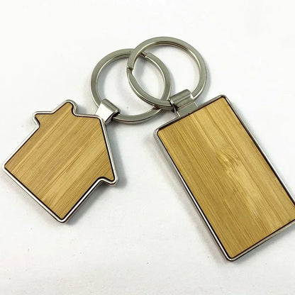 Custom LOGO Name Round Solid Beech Wood Keychain DIY Personalized Wooden Engraved Keyring Making Key Chain Ring Square Gift