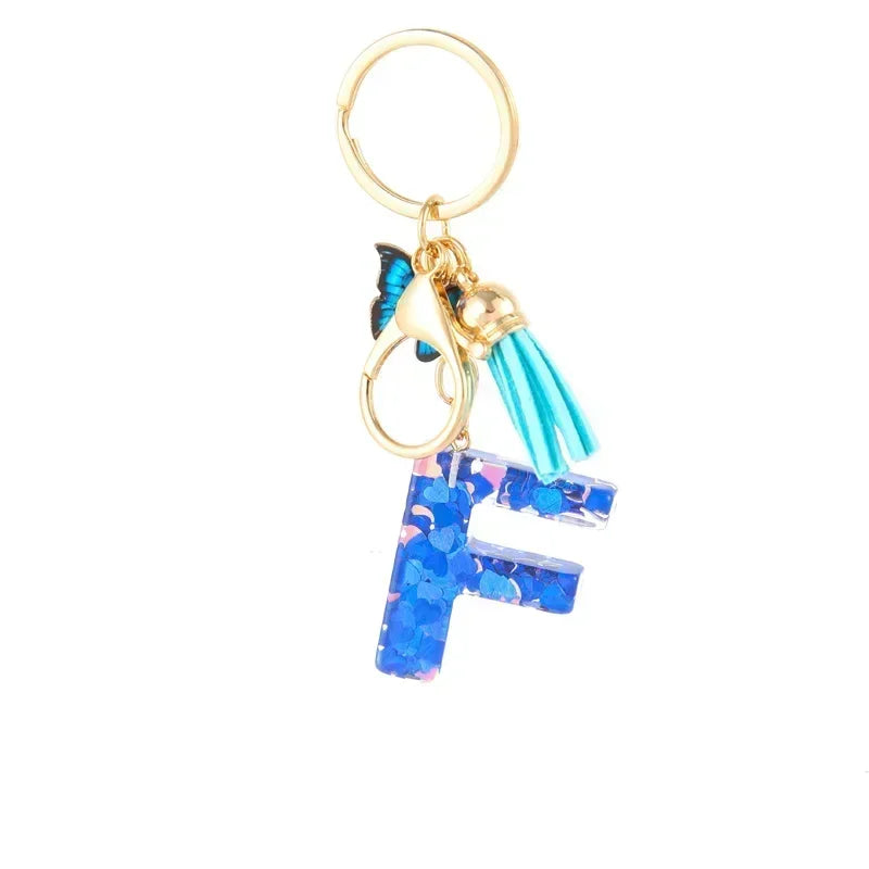 New Personalized 26 Letter Keyring Blue Y2k Cute Love Butterfly Keychain for Bag Acrylic Pendant Key Ring Chain Gift