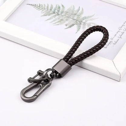 Creative Idea Leather Weave Keychain Custom Logo Name Keyring Metal  Color Alloy Car Moto Upscale Key Chain Ring Lovers Gift