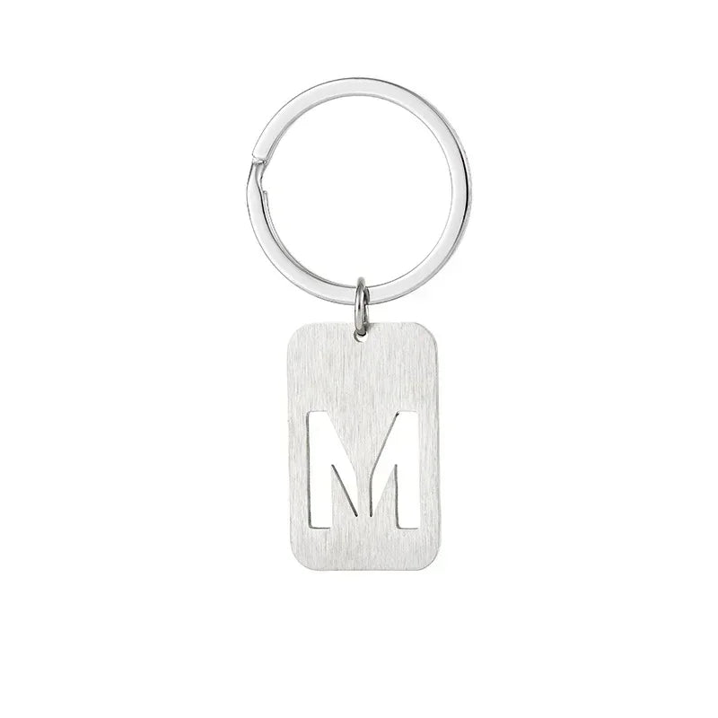 New Creative Hollowed Out 26 Letter Keychain Brushed Military Brand Pendants  Key Ring Buckle Chains Car Motorcyler Keyring Gift