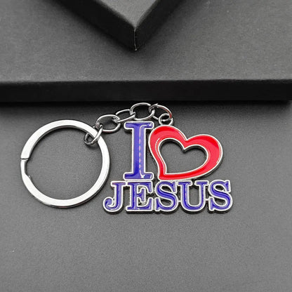 Personalized Jesus Heart Keychain Metal Car Charms Keyring Bag Sign Charm Letter Key Chain Ring Pendant Christian Belief Gift