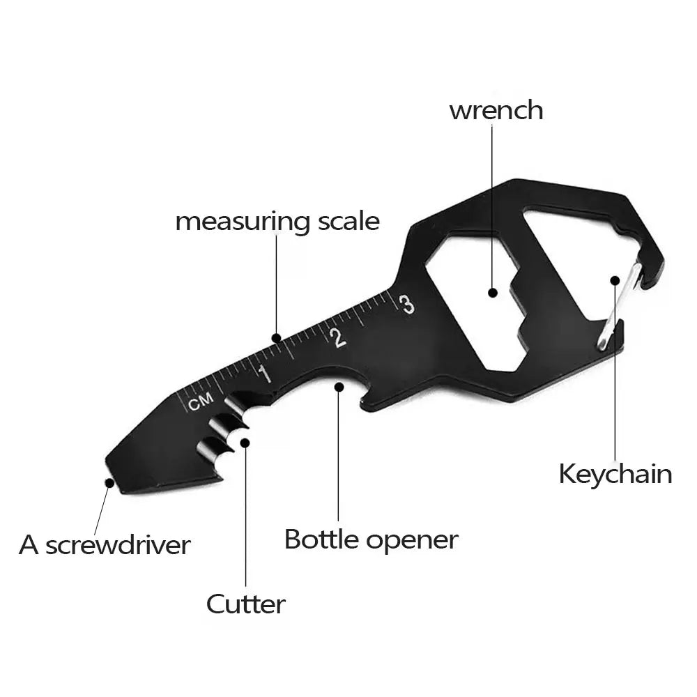 Multi-use Stainless Keychain 6 in 1 Tool Keyring Bottle Opener Wrench Screwdriver Measuring Ruler Key Chain Ring Multitool Gift