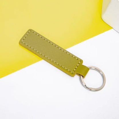 Custom Logo Name PU Leather Keychain Double-sided Wire Bag Car Moto Metal Keyring Pendant Simple Pendant for Men and Women Gift