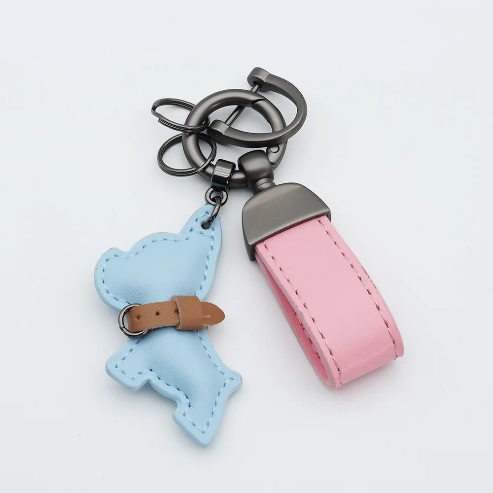 Custom Name Metal Leather Dog Keychain Pendant Moto Car Keyring Laser Engrave Text Cartoon Key Ring Chain Gift