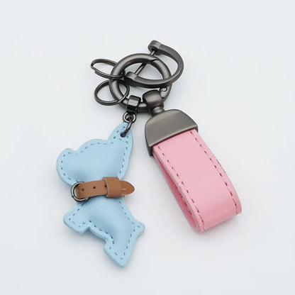 Custom Name Metal Leather Dog Keychain Pendant Moto Car Keyring Laser Engrave Text Cartoon Key Ring Chain Gift