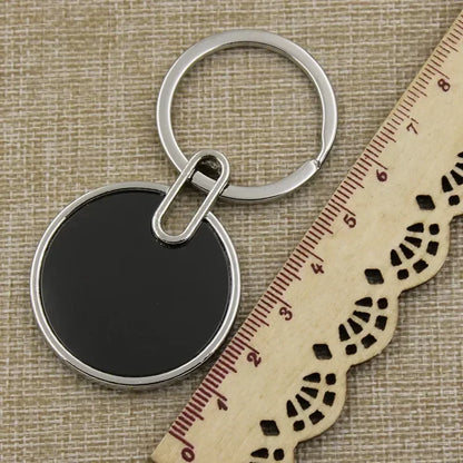 Custom Engraving Logo Name Metal Keychain Personalized Keyring Key Ring Chain Plate Laser Marking Black Mirror Promotional Gift