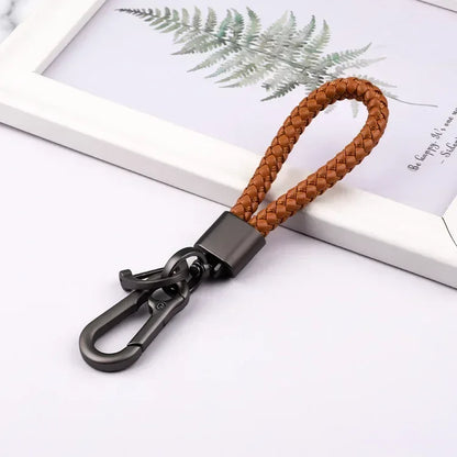 Creative Idea Leather Weave Keychain Custom Logo Name Keyring Metal  Color Alloy Car Moto Upscale Key Chain Ring Lovers Gift