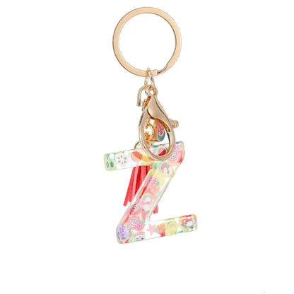 Personalized A-Z Key Ring Buckle Chains Y2k New Fruit Resin Keychain 26 Letter Pendant Fresh Cute Keyring Alphabet Initial Gift