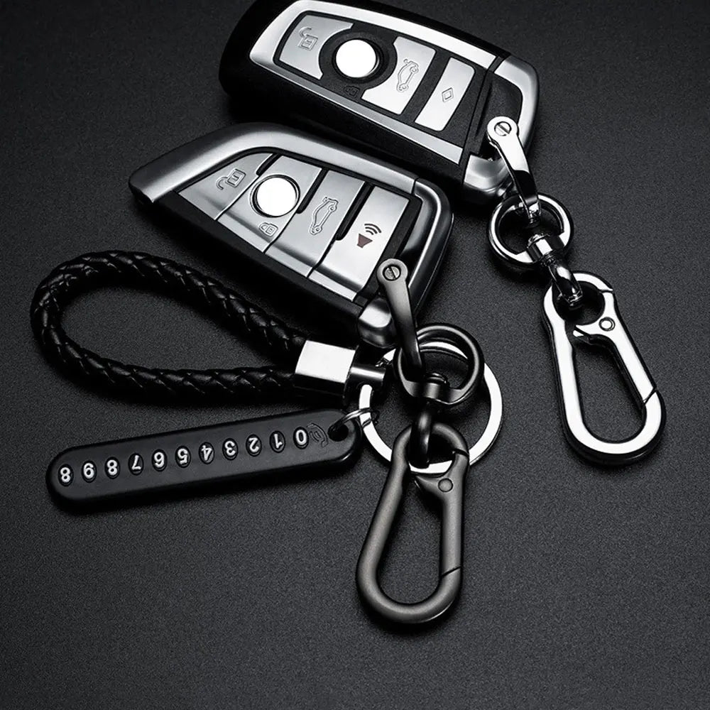 Trendy DIY Mobile Phone Number Plate Keychain Simple Woven Rope Leather Pendant Keyring Anti-lost Car Moto Key Chain Ring Gift