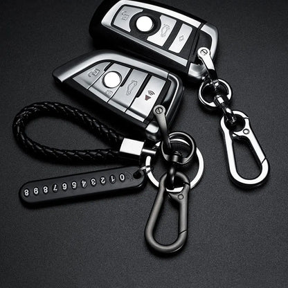 Trendy DIY Mobile Phone Number Plate Keychain Simple Woven Rope Leather Pendant Keyring Anti-lost Car Moto Key Chain Ring Gift