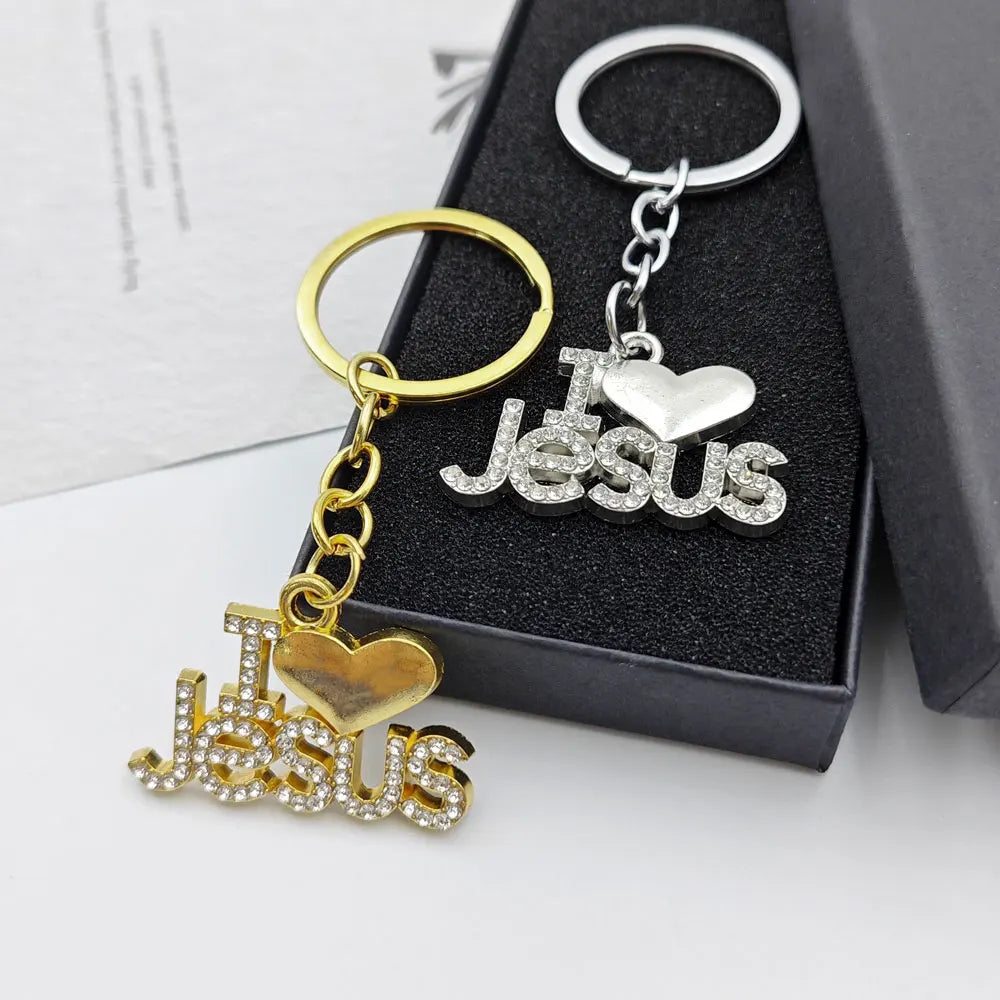 Shining Metal Jesus Heart Keychain Car Charms Keyring Bag Letter Exquisite Key Chain Ring Pendant Christian Belief Gift