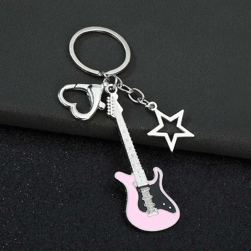 Creative Music Enthusiast Metal Cute Keychain Bass Guitar Pendant Key Ring Accessories Personalized Keyring Lover Small Gift