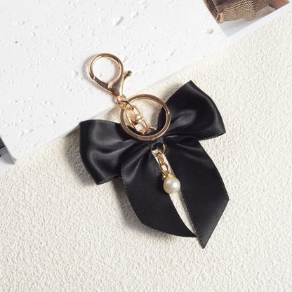 Ins Style  Cute Silk Ribbon Cloth Butterfly Keychain Backpack Pendant Moto Car Keyring Color Pearl for Woman Key Ring Chain Gift