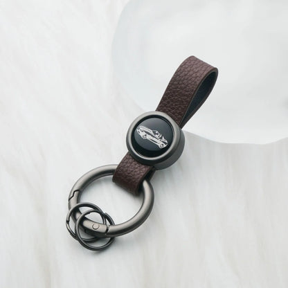 Creative Idea Car Keychain Custom Logo Name Leather Couple Key Ring Chain Buckle Chains Metal Vintage Keyring Pendant Moto Gift