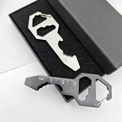 Multi-use Stainless Keychain 6 in 1 Tool Keyring Bottle Opener Wrench Screwdriver Measuring Ruler Key Chain Ring Multitool Gift