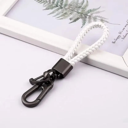 Creative Idea Leather Weave Keychain Custom Logo Name Keyring Metal  Color Alloy Car Moto Upscale Key Chain Ring Lovers Gift