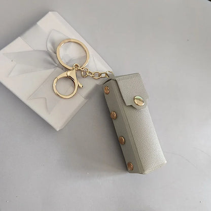 New Portable Lipstick Bag Packet Flower Mirror Keychain Mini Leather Backpack Hangings Key Chain Ring Small Keyring Gift