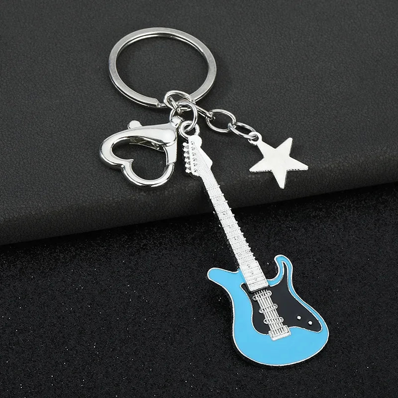 Creative Music Enthusiast Metal Cute Keychain Bass Guitar Pendant Key Ring Accessories Personalized Keyring Lover Small Gift