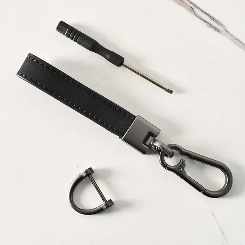 Custom LOGO Name Genuine Leather Portable Car Keychain Creative and Simple Key Chains High-end Elite Keyring Small Pendant Gift
