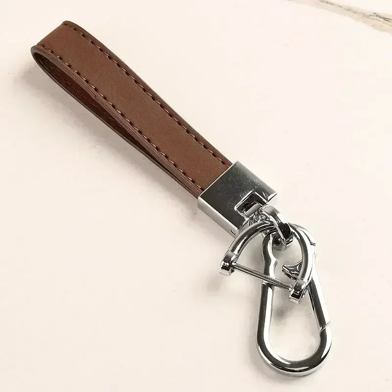 Custom LOGO Name Genuine Leather Portable Car Keychain Creative and Simple Key Chains High-end Elite Keyring Small Pendant Gift