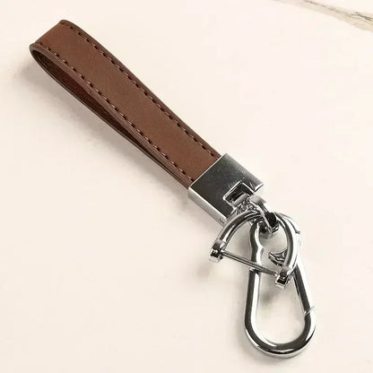 Custom LOGO Name Genuine Leather Portable Car Keychain Creative and Simple Key Chains High-end Elite Keyring Small Pendant Gift