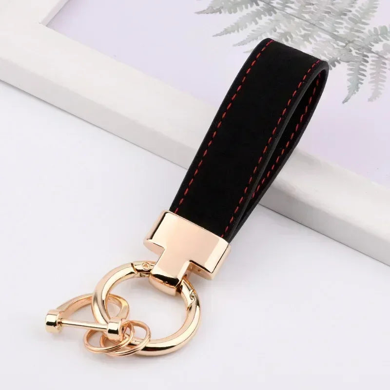 Custom Logo Name Suede Leather Metal Keychain Personalized Buckle Car Moto Keyring Woman Man Key Ring Chain Gift