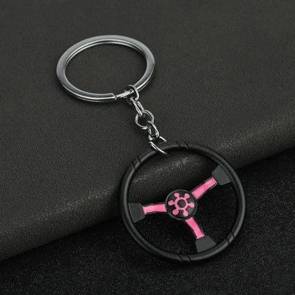 Creative Car Enthusiast Mini Metal Cute Keychain Auto Steering Wheel Pendant Key Ring Accessories Personalized Keyring Gift