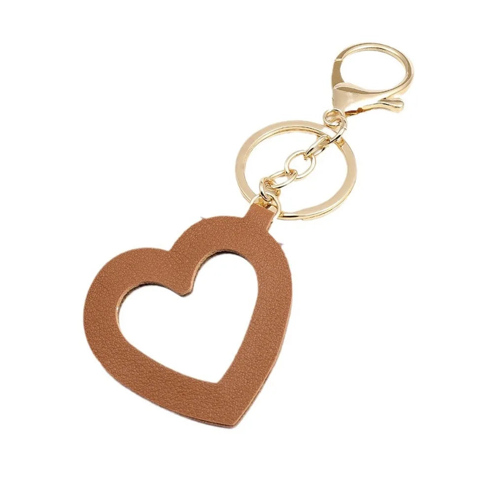 Custom  LOGO Name Leather Put on Makeup Mirror Keychain Love Core Heart Keyring for Woman Pendant Key Ring Chain Gift