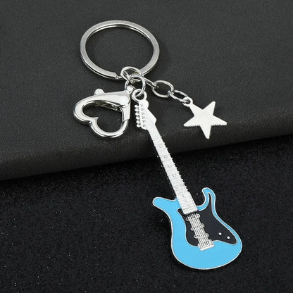 Creative Music Enthusiast Metal Cute Keychain Bass Guitar Pendant Key Ring Accessories Personalized Keyring Lover Small Gift