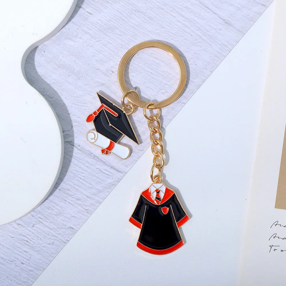 Originality Graduate School Uniform Hat Metal Keychain Pendant Moto Car Keyring Cartoon Commemorate Key Ring Chain Gift