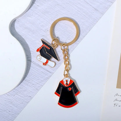 Originality Graduate School Uniform Hat Metal Keychain Pendant Moto Car Keyring Cartoon Commemorate Key Ring Chain Gift