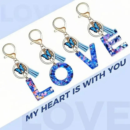 New Personalized 26 Letter Keyring Blue Y2k Cute Love Butterfly Keychain for Bag Acrylic Pendant Key Ring Chain Gift